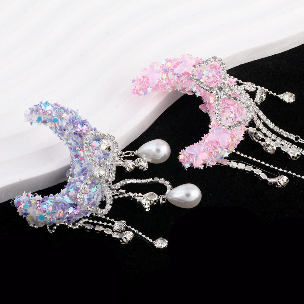 BEADS-Supper Sparking Moons with Pearl Drop 51×41×21mm -Hole Diameter 2mm 10 pcs