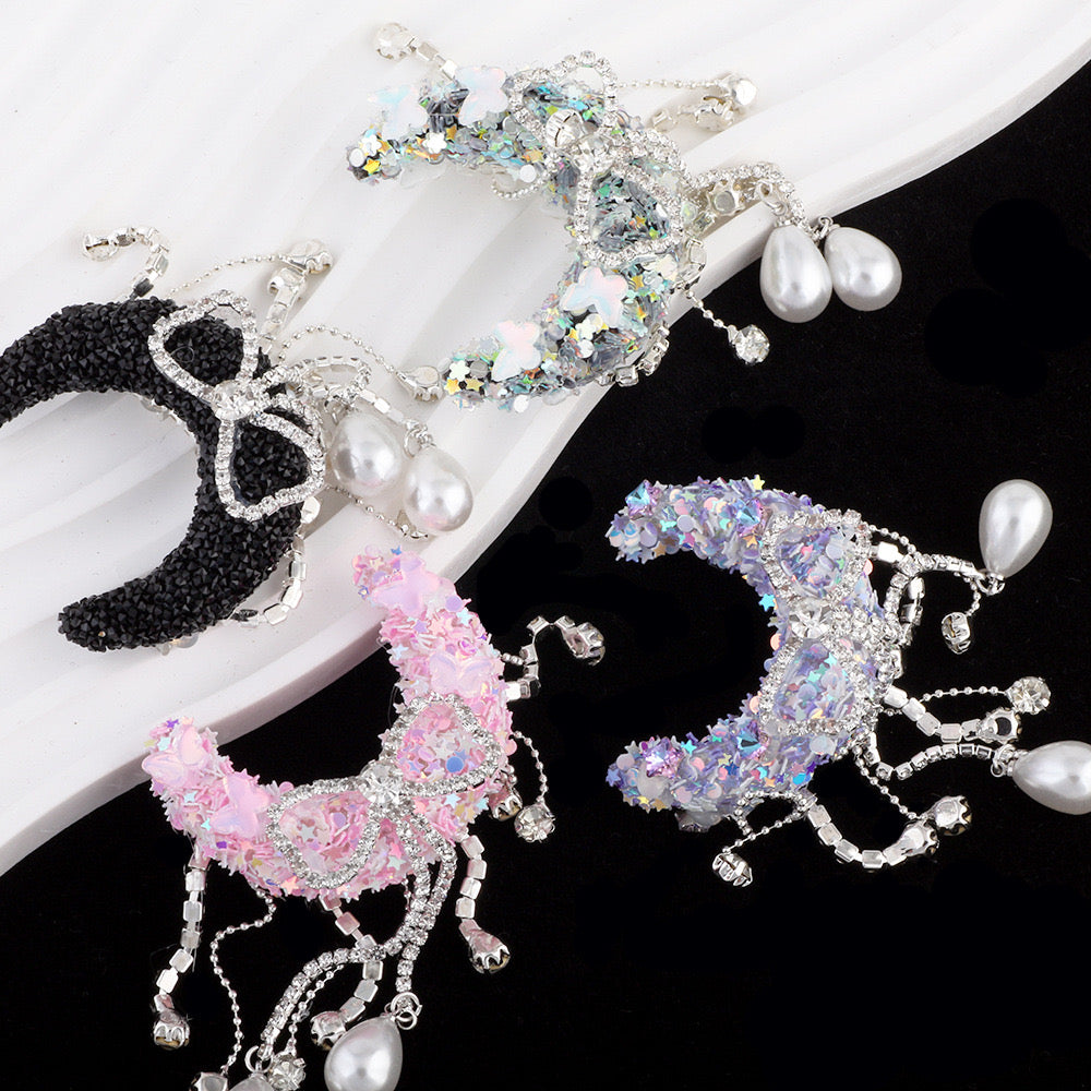 BEADS-Supper Sparking Moons with Pearl Drop 51×41×21mm -Hole Diameter 2mm 10 pcs