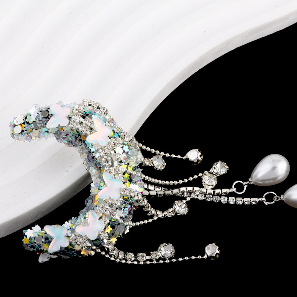 BEADS-Supper Sparking Moons with Pearl Drop 51×41×21mm -Hole Diameter 2mm 10 pcs