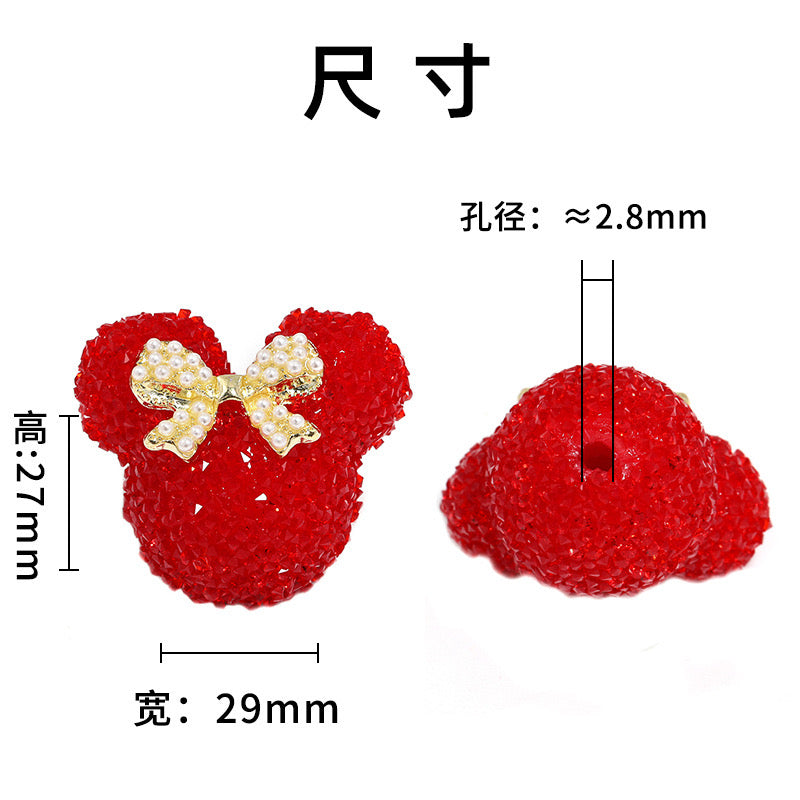 BEADS-Sugar Mice with Peal Bow 27×29mm-Hole Diameter 2.8mm 10 pcs