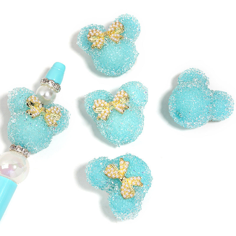 BEADS-Sugar Mice with Peal Bow 27×29mm-Hole Diameter 2.8mm 10 pcs