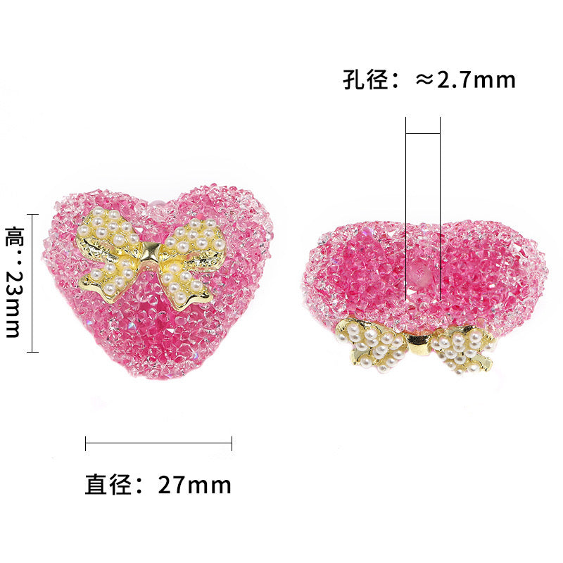 BEADS-Sugar Heart with Pearl Bow27×23mm-Hole Diameter 2.7mm 10 pcs