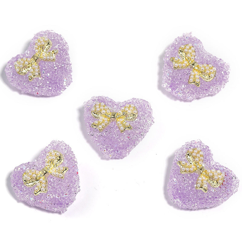BEADS-Sugar Heart with Pearl Bow27×23mm-Hole Diameter 2.7mm 10 pcs