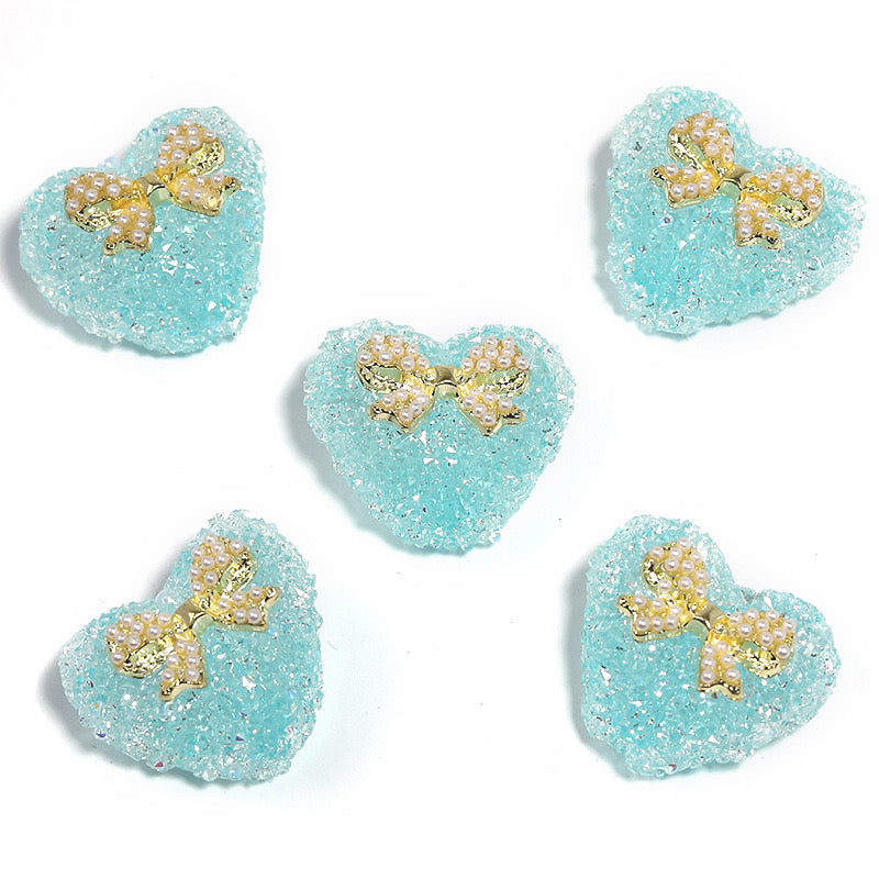 BEADS-Sugar Heart with Pearl Bow27×23mm-Hole Diameter 2.7mm 10 pcs