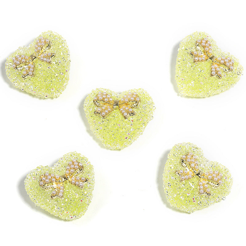 BEADS-Sugar Heart with Pearl Bow27×23mm-Hole Diameter 2.7mm 10 pcs