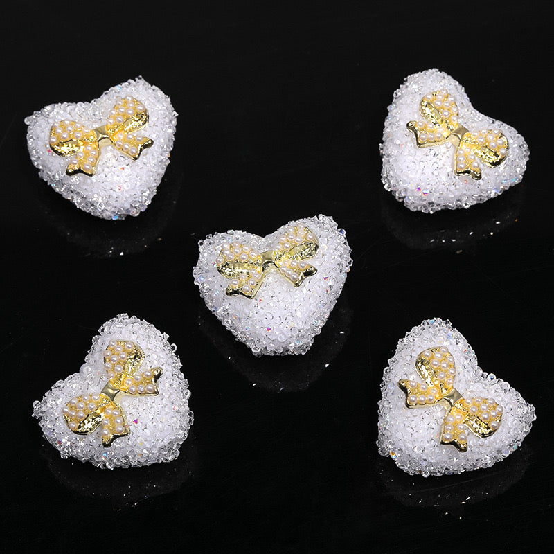 BEADS-Sugar Heart with Pearl Bow27×23mm-Hole Diameter 2.7mm 10 pcs