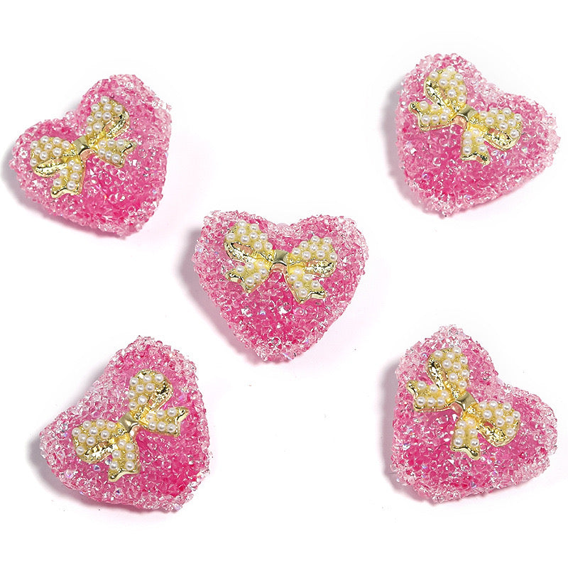 BEADS-Sugar Heart with Pearl Bow27×23mm-Hole Diameter 2.7mm 10 pcs
