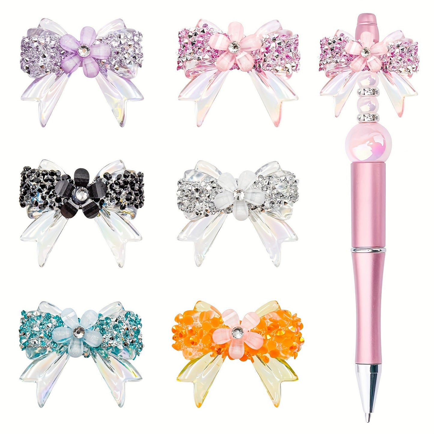 BEADS-Rhinestone Bows with Flower 33×38 mm 1 set 7 pcs