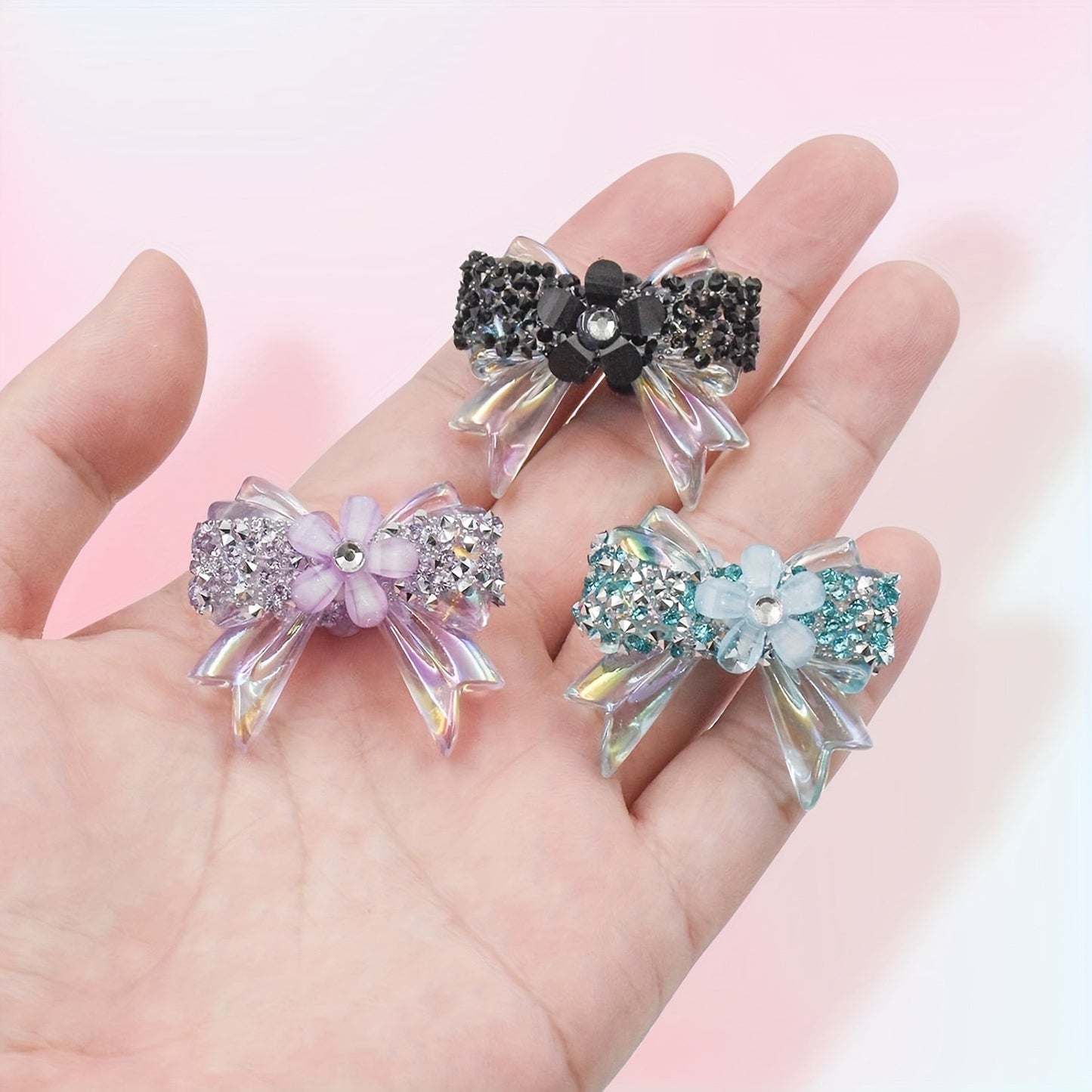 BEADS-Rhinestone Bows with Flower 33×38 mm 1 set 7 pcs