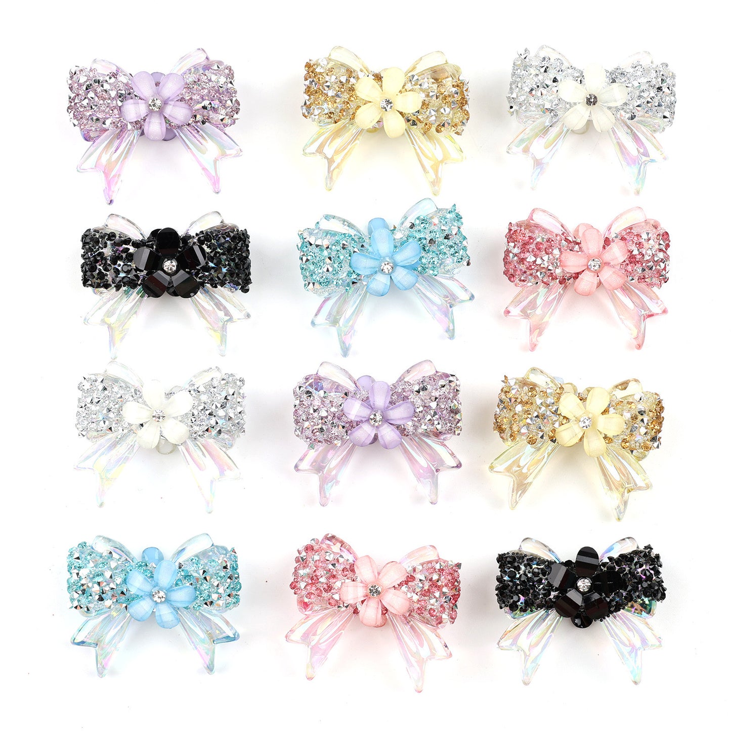 BEADS-Rhinestone Bows with Flower 33×38 mm 1 set 7 pcs