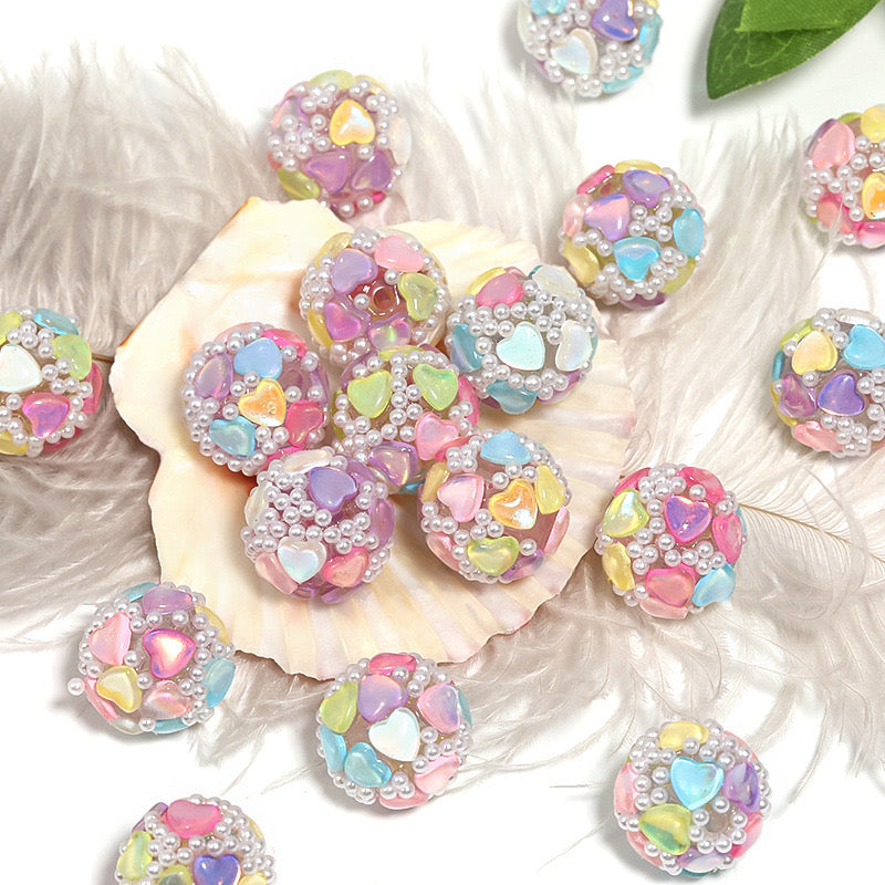 BEADS-Rainbow Hearts with Pearl 18mm-Hole 2.4mm 1 pcs