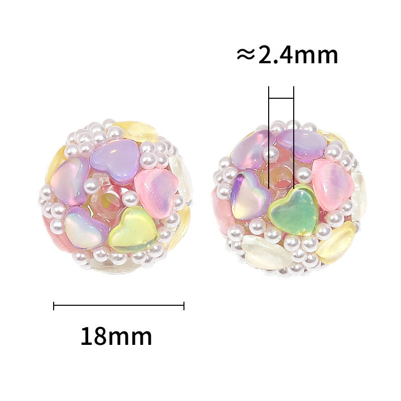 BEADS-Rainbow Hearts with Pearl 18mm-Hole 2.4mm 1 pcs
