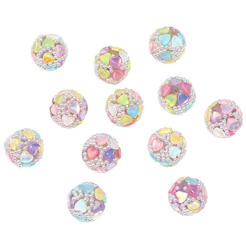BEADS-Rainbow Hearts with Pearl 18mm-Hole 2.4mm 1 pcs