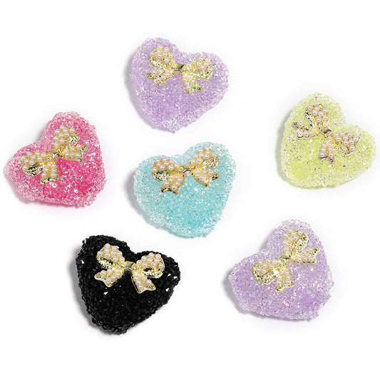 BEADS-Sugar Heart with Pearl Bow27×23mm-Hole Diameter 2.7mm 10 pcs