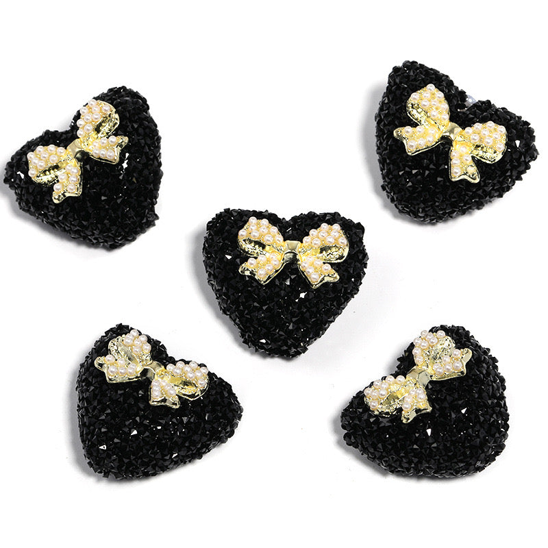 BEADS-Sugar Heart with Pearl Bow27×23mm-Hole Diameter 2.7mm 10 pcs