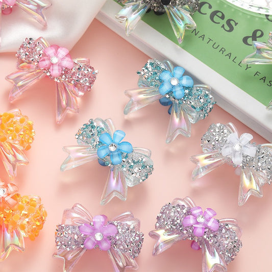 BEADS-Rhinestone Bows with Flower 33×38 mm 1 set 7 pcs