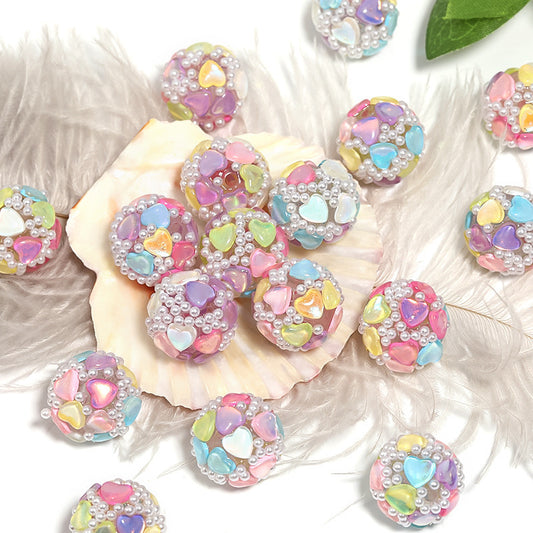 BEADS-Rainbow Hearts with Pearl 18mm-Hole 2.4mm 1 pcs